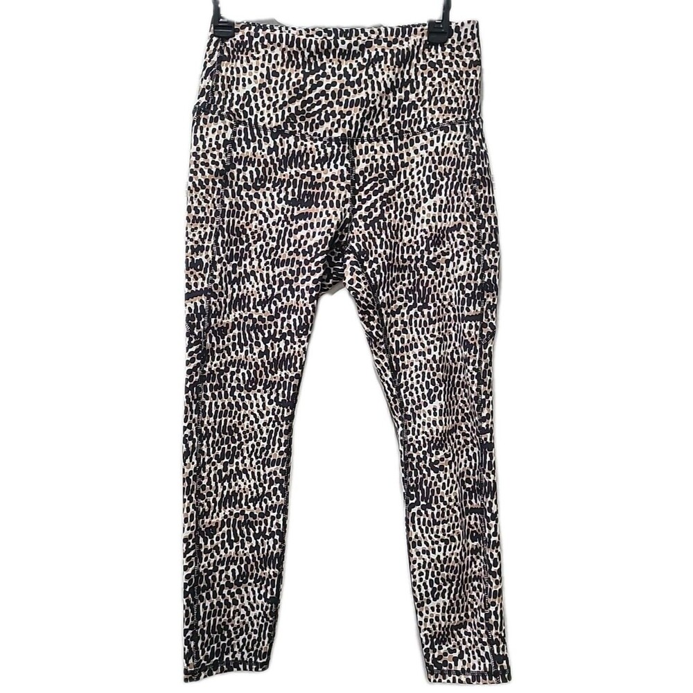NWOT Move Theology Black Tan Cream Animal Print 25" Full Length Leggings L